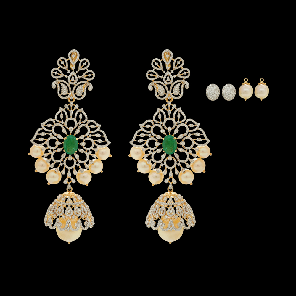 Emerald/Ruby Diamond Chandelier Earrings