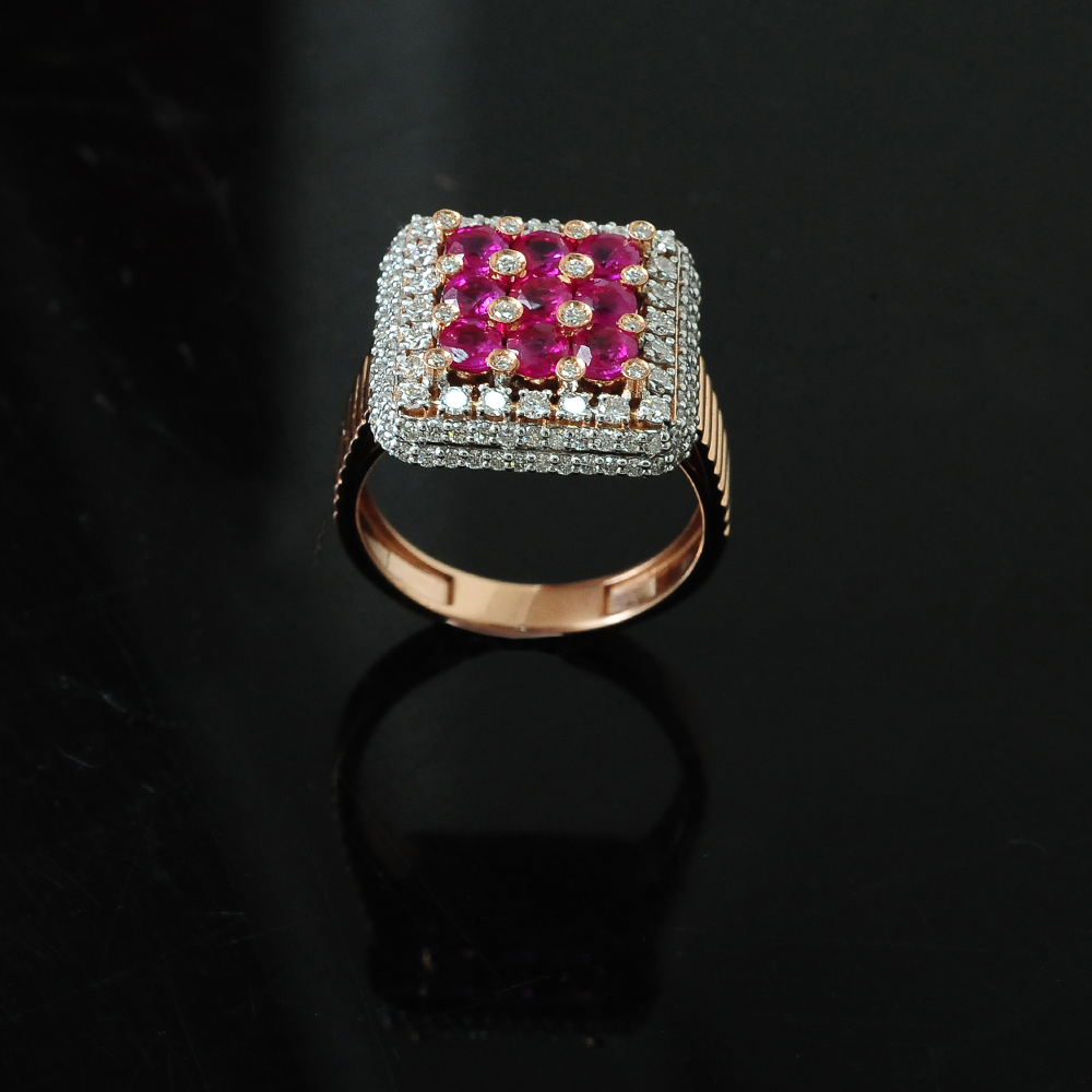 Cocktail Diamond Ring with Natural Rubies