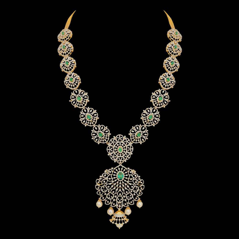 3-in-1 Natural Emerald/Ruby and Diamond Necklace with Pearl Drops
