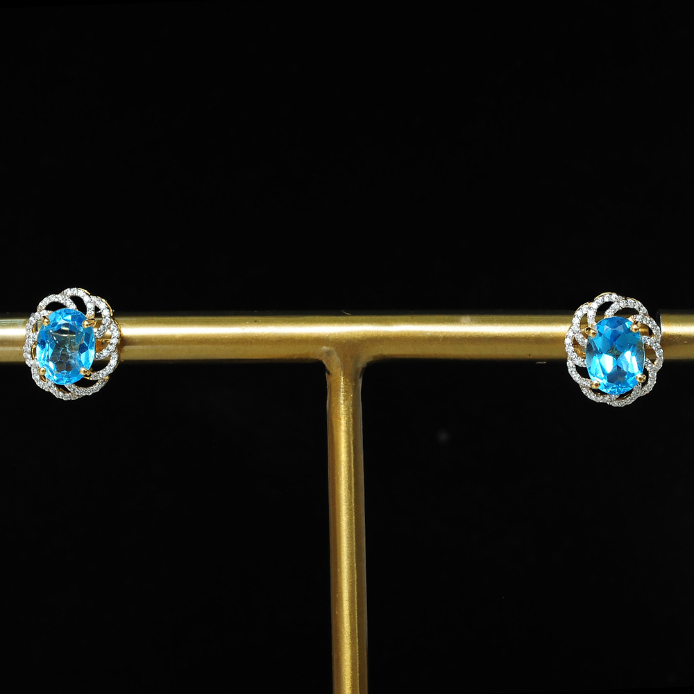 Diamond Studs with Natural Blue Topaz