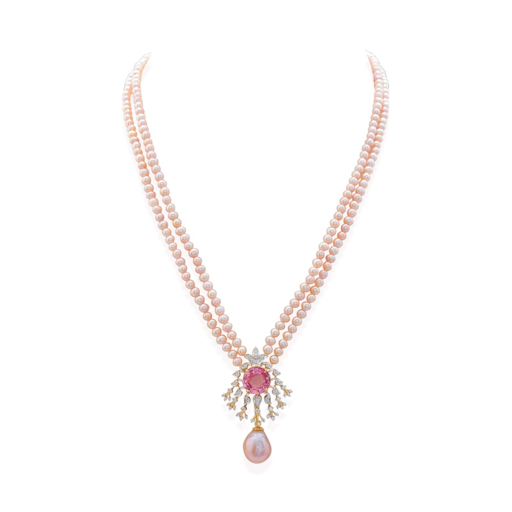 Spinel Diamond Pearl Necklace
