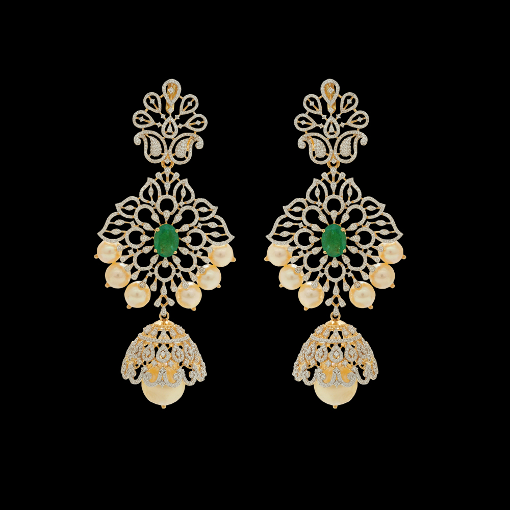 Emerald/Ruby Diamond Chandelier Earrings