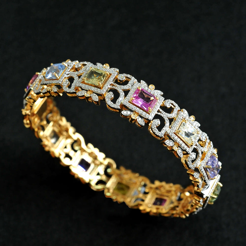 Diamond Bangle with Multi Colored Sapphires