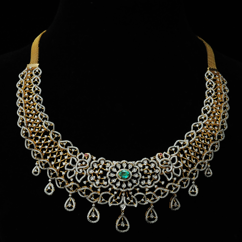 Diamond Necklace with Natural Emeralds and Rubies