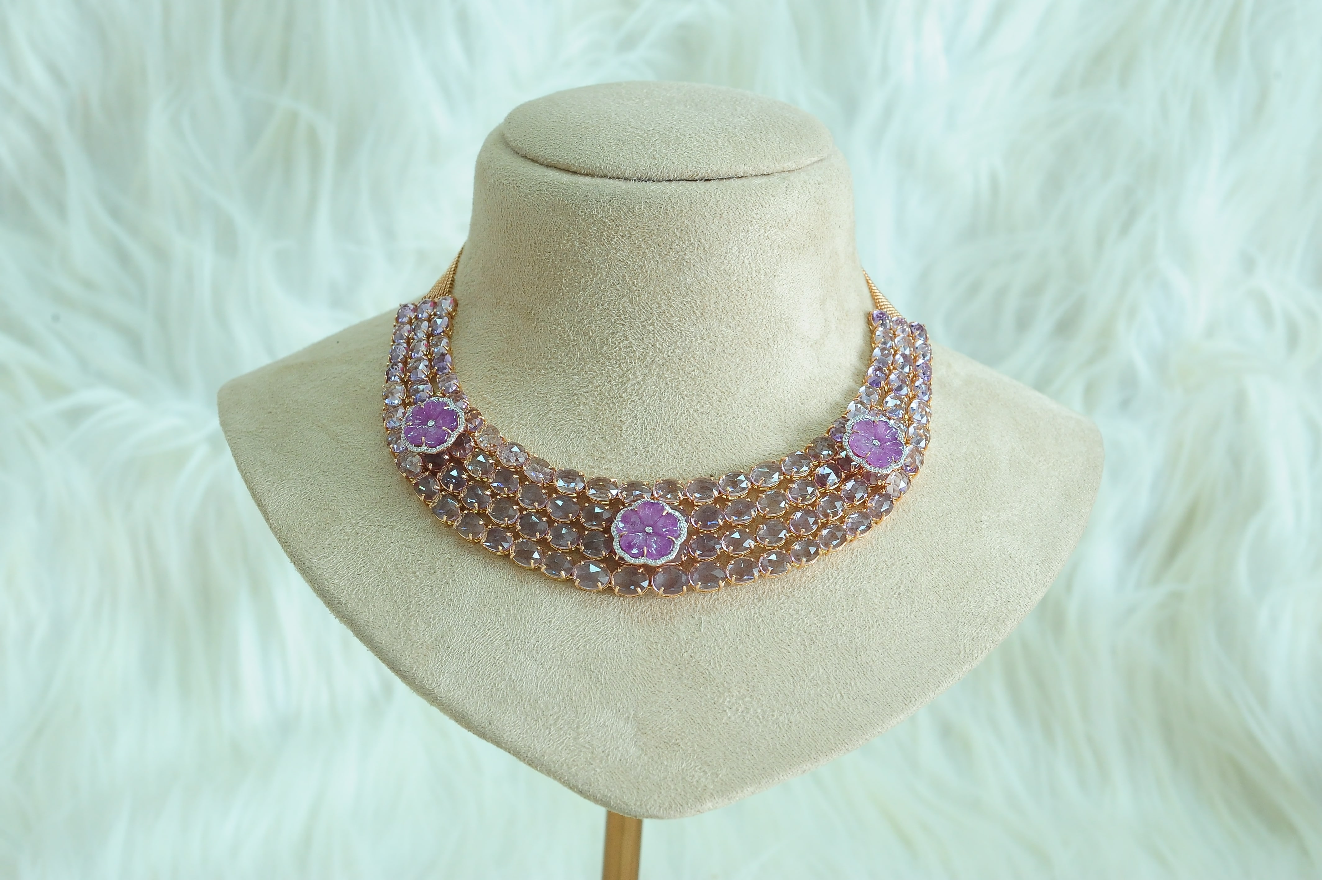 Diamond Necklace with Natural Pink Sapphires & Amethyst