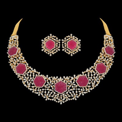 Diamond Choker and Earrings Set with Ruby in New Jersey USA