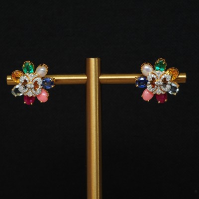 diamond studs with natural emeralds, rubies, blue sapphires, yellow sapphires, aquamarine, corals and pearls