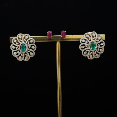 diamond earrings with changeable natural emeralds/rubies