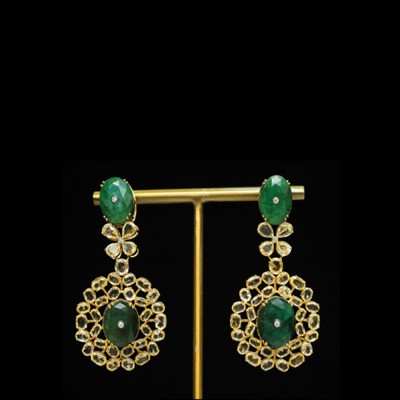 diamond earrings with natural emeralds and sapphires.