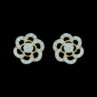 Floral Diamond Top Earrings in 18k Two Tone Gold