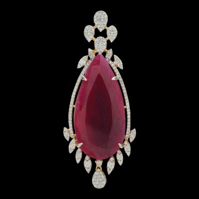natural carved ruby and diamond pendant