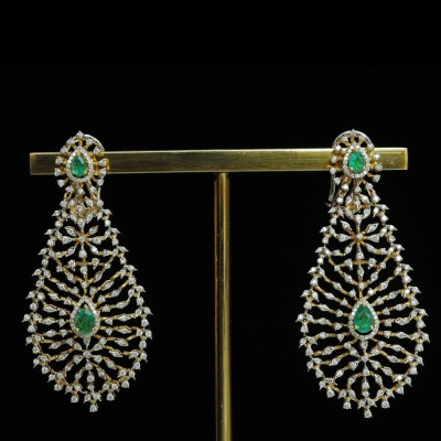 pear shaped diamond earrings with changeable natural emeralds/rubies