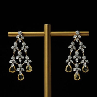 bridal diamond earrings with natural yellow sapphires