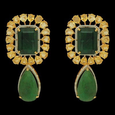 majestic diamond earrings with natural emerald, tanzanite and sapphires