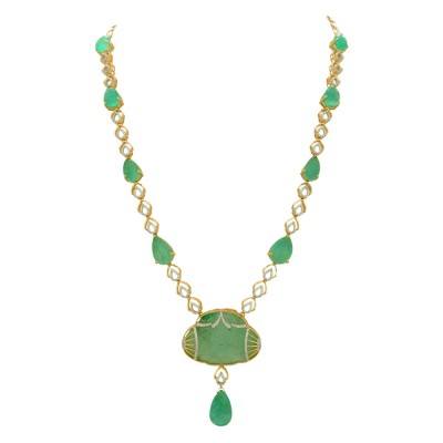 natural carved emerald and  diamond necklace