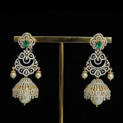 3 in 1 diamond earrings with changeable natural emeralds/rubies and pearl drops