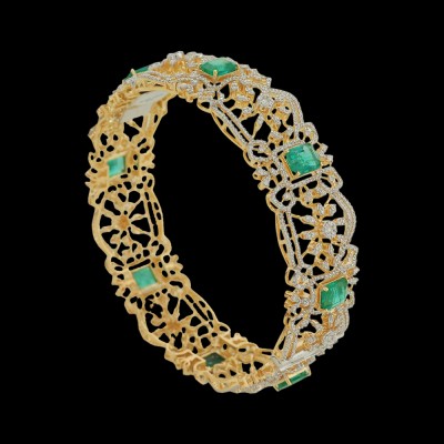 natural carved emerald and diamond openable bracelet