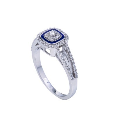 diamond and blue enamel ring