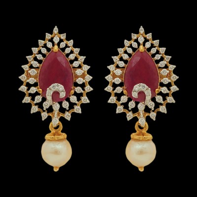 Chandelier Diamond Earrings with Ruby and Pearls in New Jersey