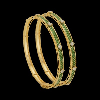 Gold bangles with Jali work carved with Diamonds