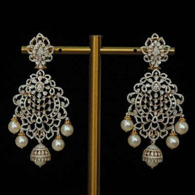 diamond earrings with natural emeralds/rubies and pearl drops