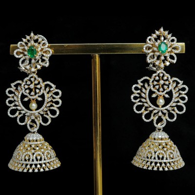 4 in 1 diamond earrings with changeable natural emeralds/rubies/blue sapphires and pearl drops.