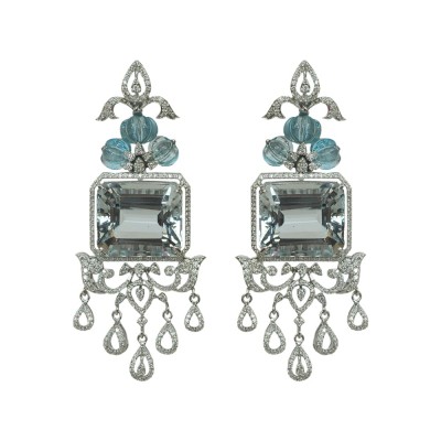 diamond earrings with natural aquamarine beads