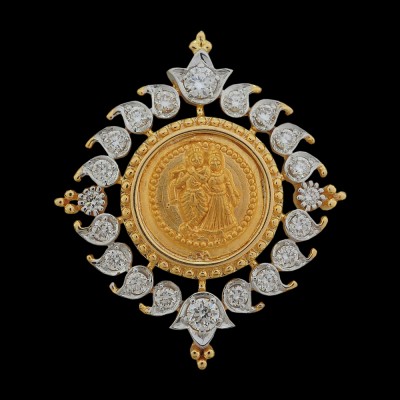 gold coin radha krishna diamond pendant