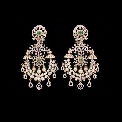 2 in 1 diamond earrings with changeable natural emeralds/rubies.